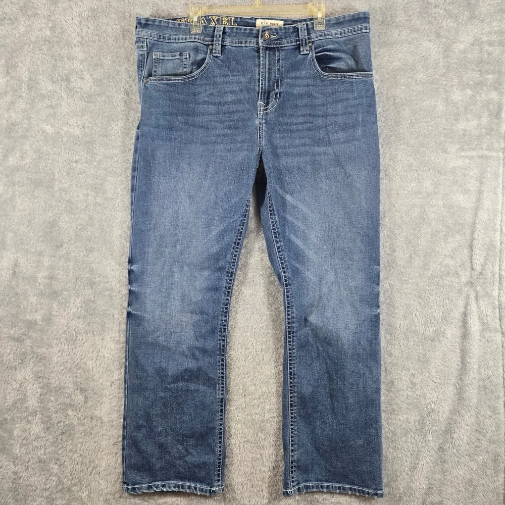 Axel Slim Boot Blue Jeans Mens 40x32 Medium Wash Embroidered Flap Pocket Stretch